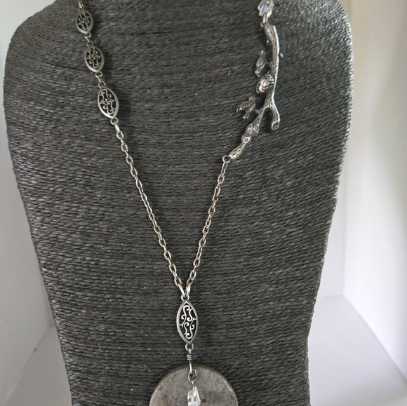 Vintage Pewter Crystal Intricate Long Necklace - Picture 5 of 9